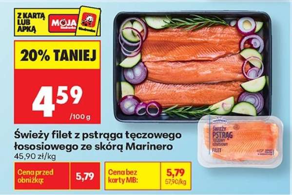 Świeży filet z pstrąga tęczowego łososiowego ze skórą Marinero