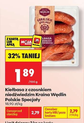 Kiełbasa z czosnkiem niedźwiedzim Kraina Wędlin Polskie Specjały