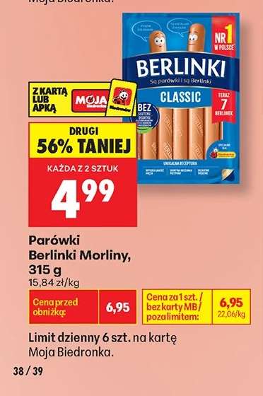 Parówki Berlinki Morliny, 315 g