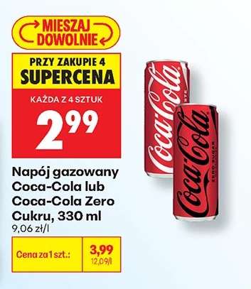 Napój gazowany Coca-Cola lub Coca-Cola Zero Cukru, 330 ml