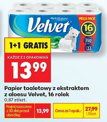 Papier toaletowy z ekstraktem z aloesu Velvet, 16 rolek