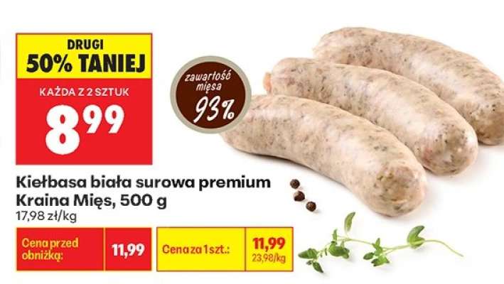 Kielbasa biała surowa premium Kraina Mięs 500 g