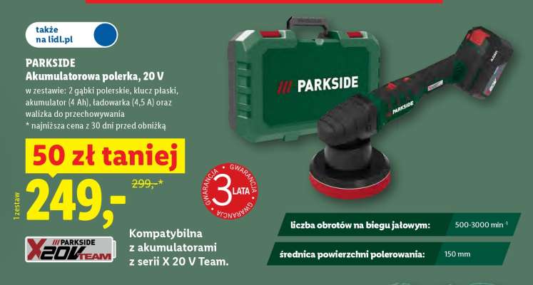 Parkside Akumulatorowa polerka, 20 V
