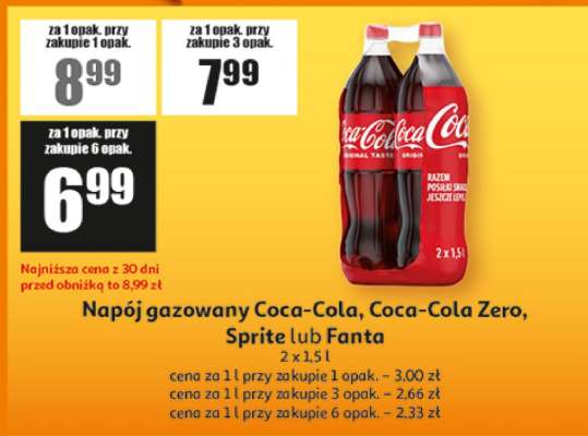 Napój gazowany Coca-Cola, Coca-Cola Zero, Sprite lub Fanta