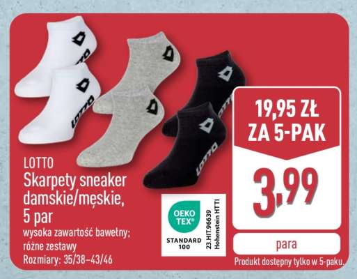 LOTTO Skarpety sneaker damskie/męskie, 5 par