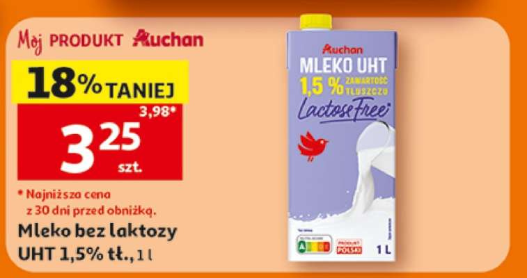 Mleko bez laktozy UHT 1,5% tł., 1 l