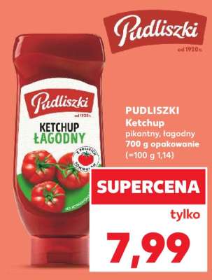 PUDLISZKI Ketchup pikantny, łagodny 700 g opakowanie