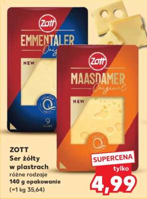 ZOTT Ser żółty w plastrach