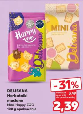 DELISANA Herbatniki maślane Mini, Happy ZOO 100 g opakowanie