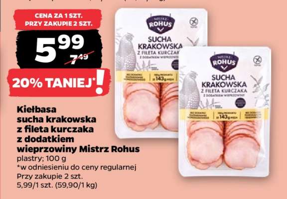 Kiełbasa sucha krakowska z fileta kurczaka z dodatkiem wieprzowiny Mistrz Rohus