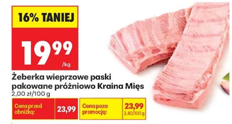 Żeberka wieprzowe paski pakowane próżniowo Kraina Mięs