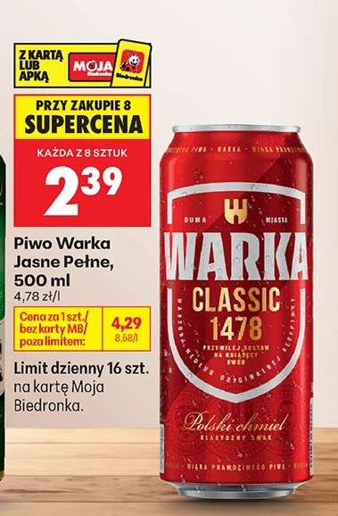 Piwo Warka Jasne Pełne , 500 ml