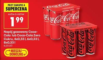 Napój gazowany Coca-Cola lub Coca-Cola Zero Cukru, 4x0,33 l, 6x0,33 l, 8x0,33 l
