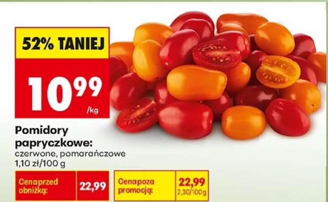 Pomidory papryczkowe: czerwone, pomarańczowe