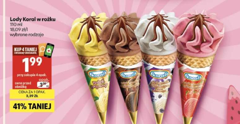 Lody Koral w rożku