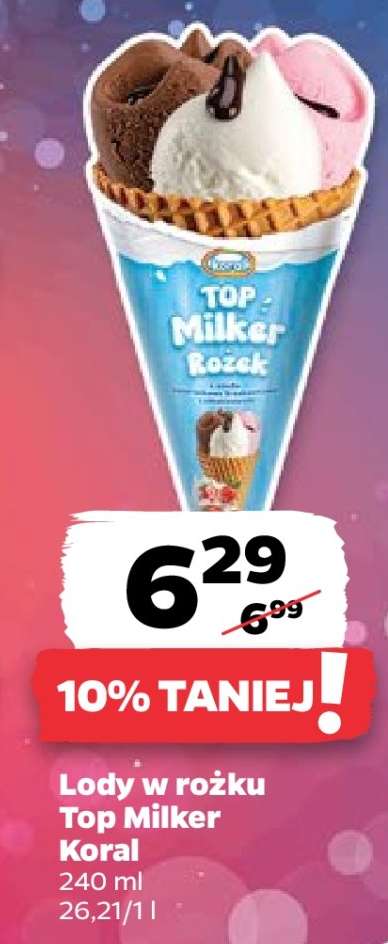 Lody w rożku Top Milker Koral