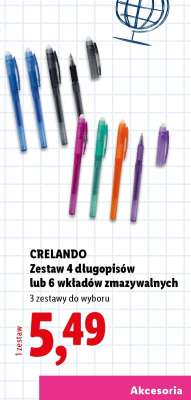 crelando Zestaw 4 długopisów lub 6 wkładów zmazywalnych