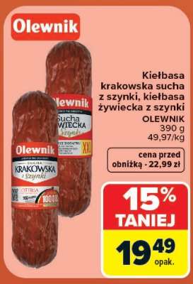 Kiełbasa krakowska sucha z szynki, kiełbasa żywiecka z szynki OLEWNIK