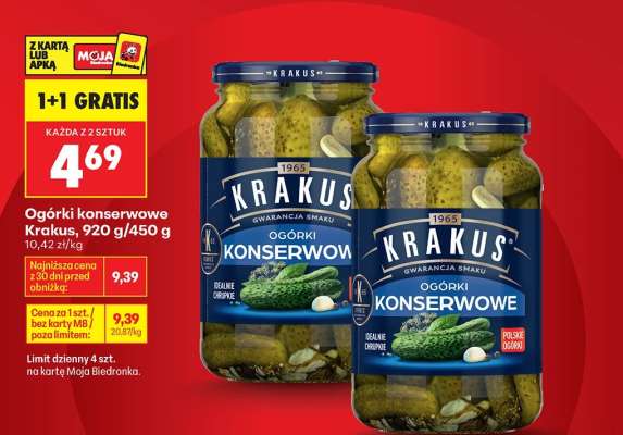 Ogórki konserwowe Krakus, 920 g/450 g