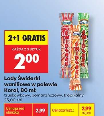 Lody Świderki waniliowe w polewie Koral, 80 ml