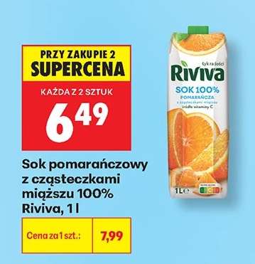 Sok pomarańczowy z cząsteczkami miąższu 100% Riviva, 1l
