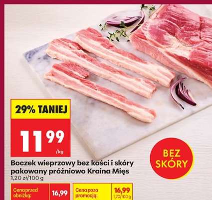 Boczek wieprzowy bez kości i skóry pakowany próżniowo Kraina Mięs