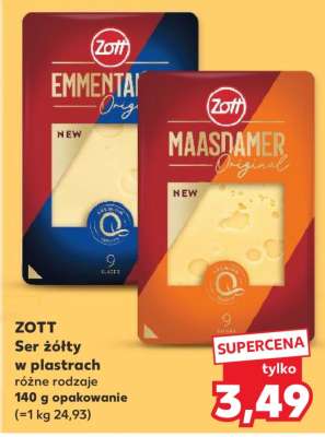 ZOTT Ser żółty w plastrach