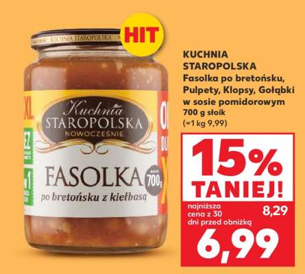 KUCHNIA STAROPOLSKA Fasolka po bretońsku, Pulpety, Klopsy, Gołąbki w sosie pomidorowym 700 g słoik