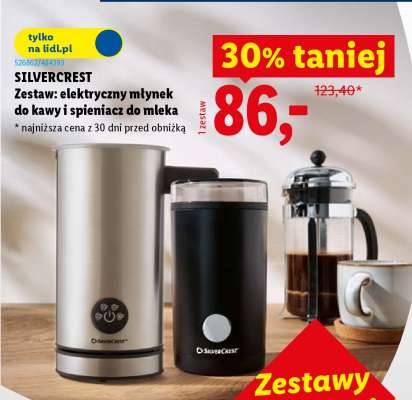 SILVERCREST Zestaw: elektryczny młynek do kawy i spieniacz do mleka