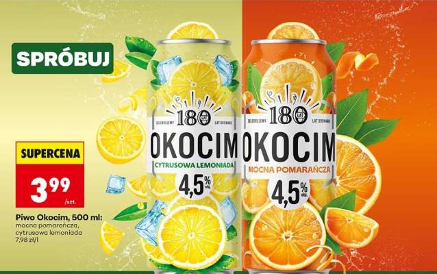 Piwo Okocim, 500 ml: mocna pomarańcza, cytrusowa lemoniada