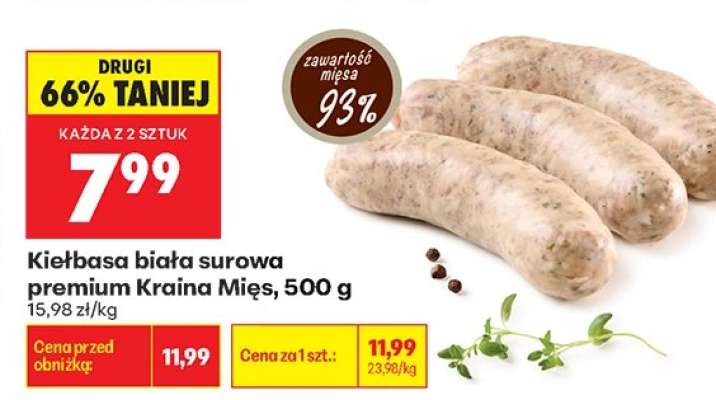 Kielbasa biała surowa premium Kraina Mięs 500 g