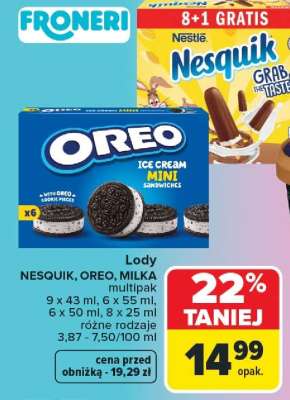 Lody NESQUIK, OREO, MILKA multipak