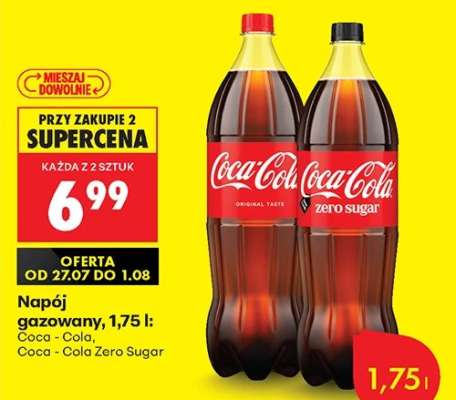 Napój gazowany, 1,75 l: Coca - Cola, Coca - Cola Zero Sugar