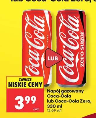 Napój gazowany Coca-Cola lub Coca-Cola Zero, 330 ml