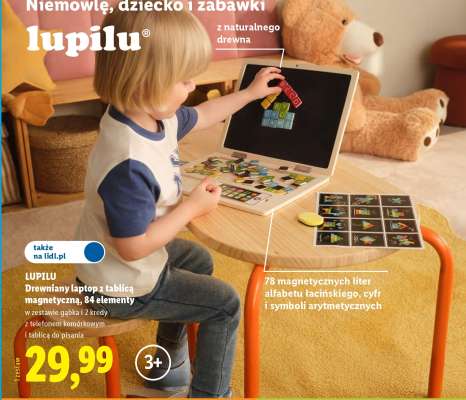 LUPILU Drewniany laptop z tablicą magnetyczną