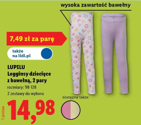 LUPILU Legginsy dziecięce z bawełną, 2 pary