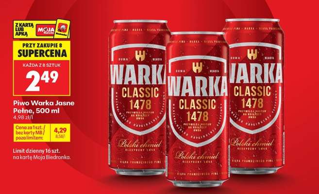 Piwo Warka Jasne Pełne , 500 ml