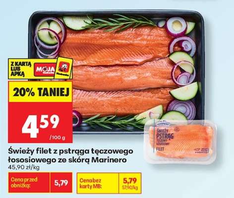Świeży filet z pstrąga tęczowego łososiowego ze skórą Marinero