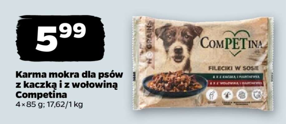 Karma mokra dla psów z kaczką i z wołowiną Competina