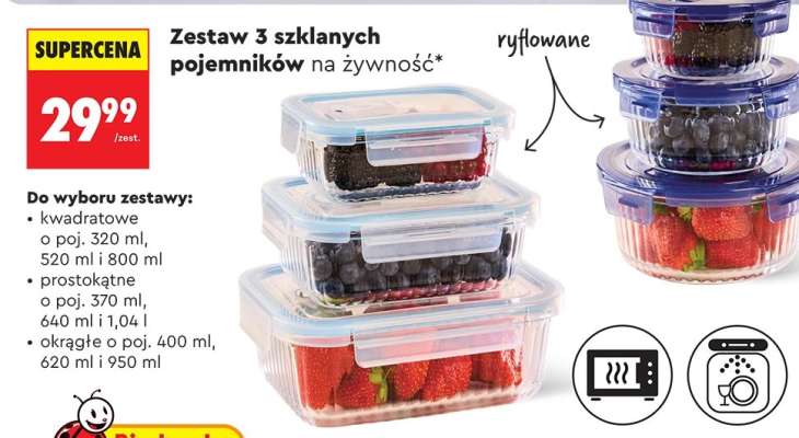 Zestaw 3 szklanych pojemników na żywność
