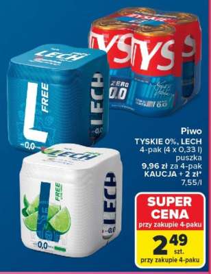 Piwo TYSKIE 0%, LECH 4-pak