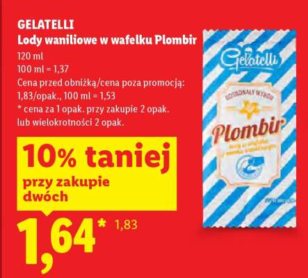 GELATELLI Lody waniliowe w wafelku Plombir