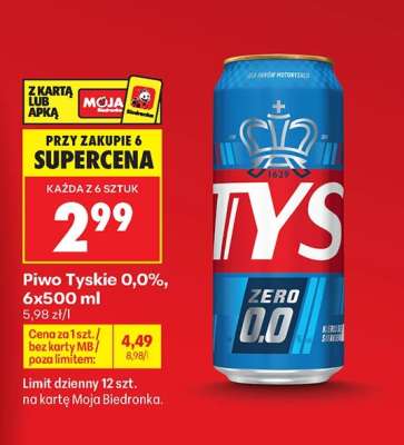 Piwo Tyskie 0,0 6x500 ml