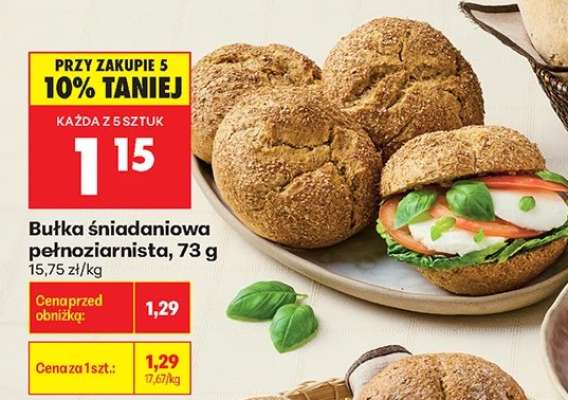 Bułka śniadaniowa pełnoziarnista, 73 g