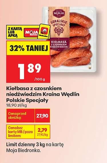 Kiełbasa z czosnkiem niedźwiedzim Kraina Wędlin Polskie Specjały