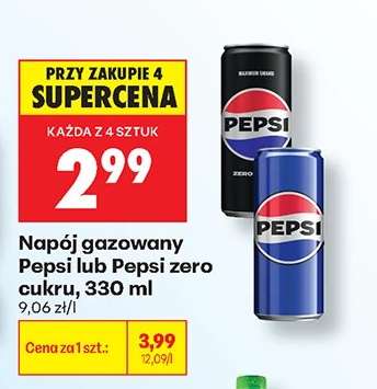 Napój gazowany Pepsi lub Pepsi zero cukru, 330 ml
