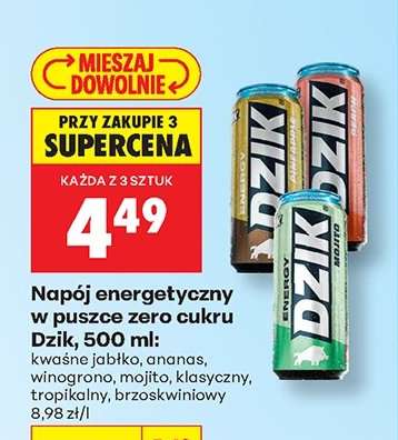 Napój energetyczny w puszce zero cukru Dzik, 500 ml