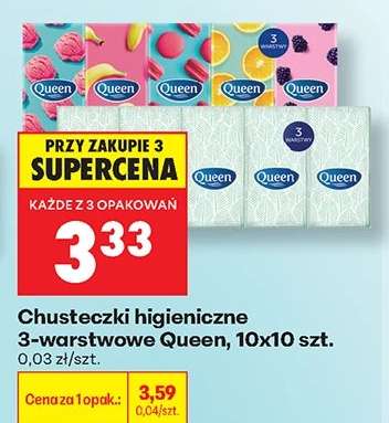 Chusteczki higieniczne 3 warstwowe Queen 10x10 szt