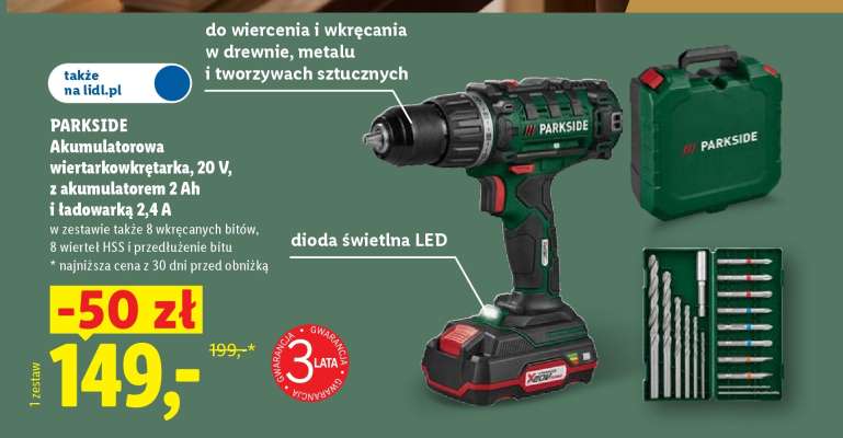 Parkside Akumulatorowa wiertarkowkrętarka 20 V