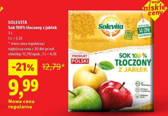 SOLEVITA Sok 100% tłoczony z jabłek